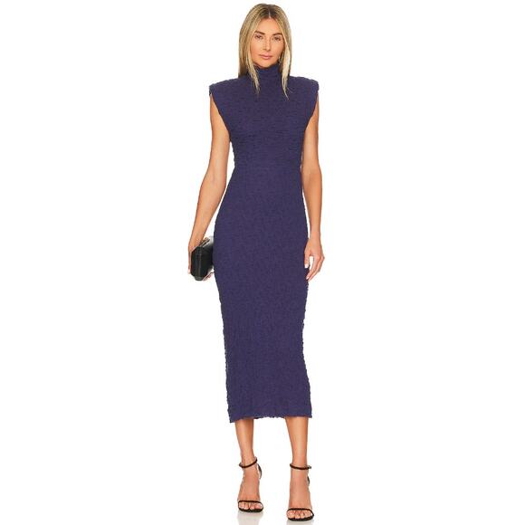 Sabina Musayev Revolve Nofit Blue Mock-Neck Unlined Textured Midi Dress Medium - Picture 1 of 16